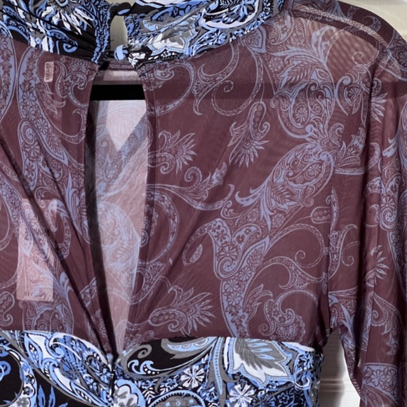NEW by Anthropologie Stretchy Ruched Modest Modern Dress/Sheer Sleeves Size M - Picture 1 of 9